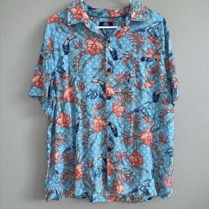 Havana Jim Blue Hawaiian Shirt Men’s XL Toucan Tropical Floral Bird Paradise